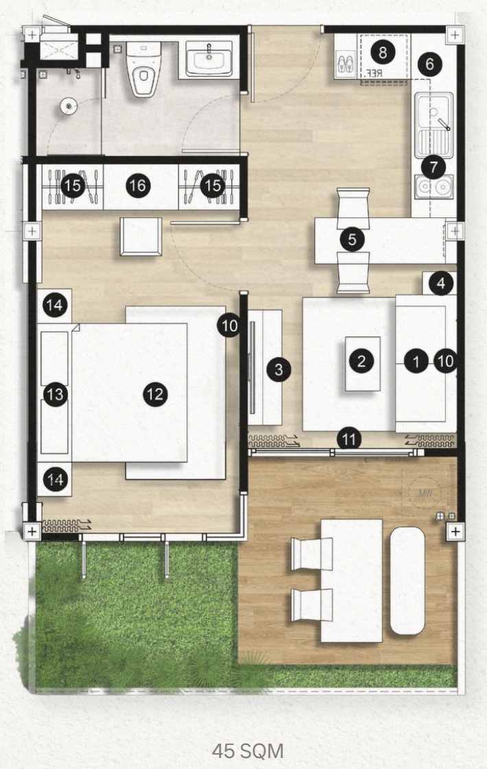 BREEZE STUDIO 35 PLUS - Floor Plan with Private Garden